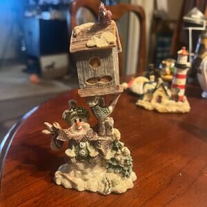 Vintage Snowman Decor with Cardinal and birdhouse Christmas Ornament Holiday